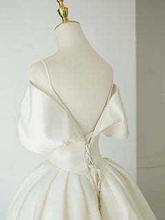 A-Line V Neck Satin ivory Long Prom Dress, ivory Long Formal Dress