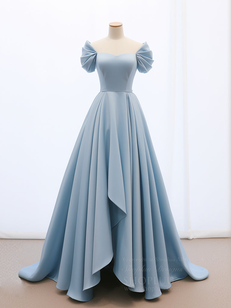 A-Line Sweetheart Neck Satin Blue Long Prom Dress, Blue Long Formal Dr