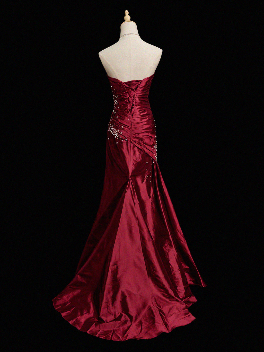 Mermaid Sweetheart Taffeta Sequin Burgundy Long Prom Dress with Beads