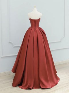 A-Line Satin Dark Red Long Prom Dress, Dark Red Formal Dress