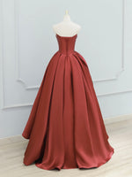 A-Line Satin Dark Red Long Prom Dress, Dark Red Formal Dress