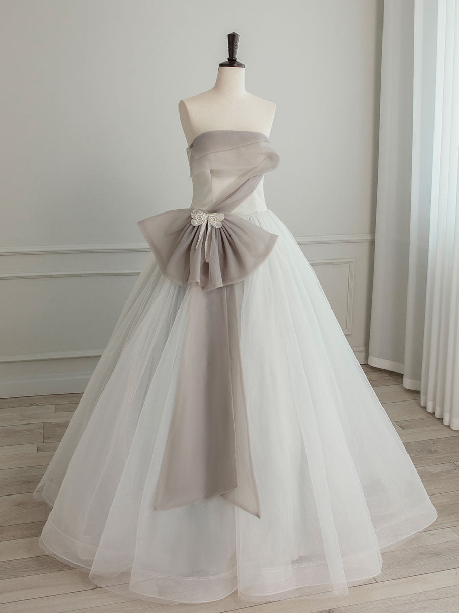 A-Line Tulle White Long Prom Dress, White Formal Party Dress