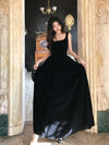 A-Line Velvet Black Long Prom Dress, Black Long Formal Dress