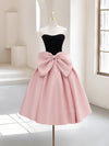 A-Line Sweetheart Neck Satin Black/Pink Short Prom Dress, Cute Homecoming Dress