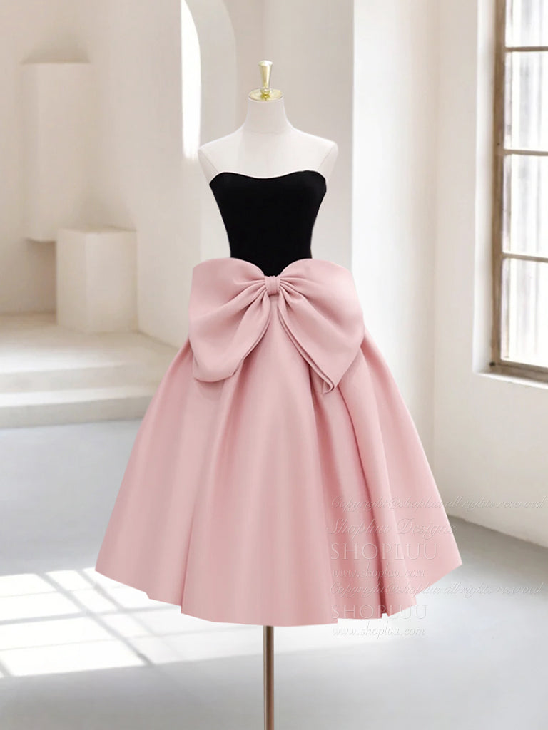 A-Line Sweetheart Neck Satin Black/Pink Short Prom Dress, Cute Homecom – shopluu