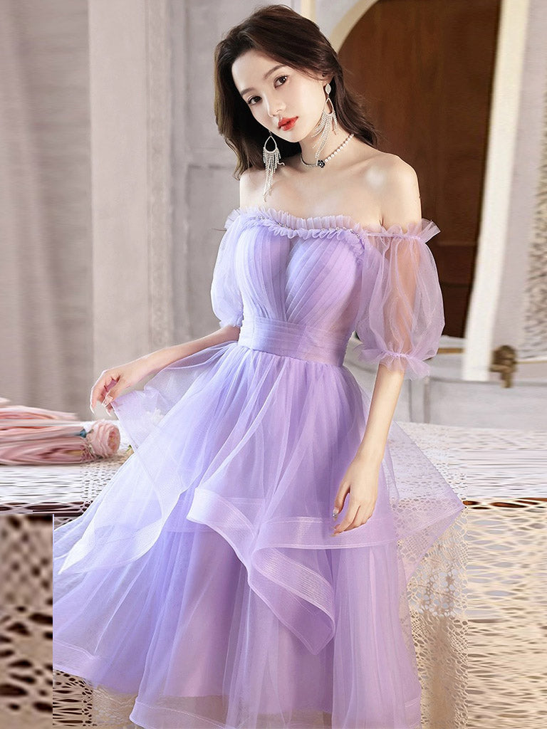 purple homecoming dresses amazon Tulle Short Prom Dress, Purple Dress hoco dress