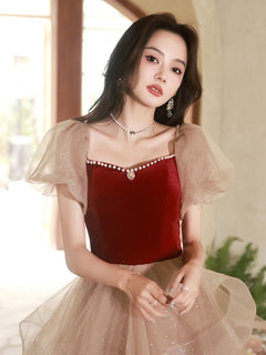 Champagne/Burgundy Tulle Short Prom Dress