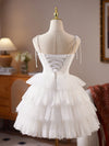 A-line Sweetheart Neck Tulle Lace White Short Prom Dress, White Homecoming Dress