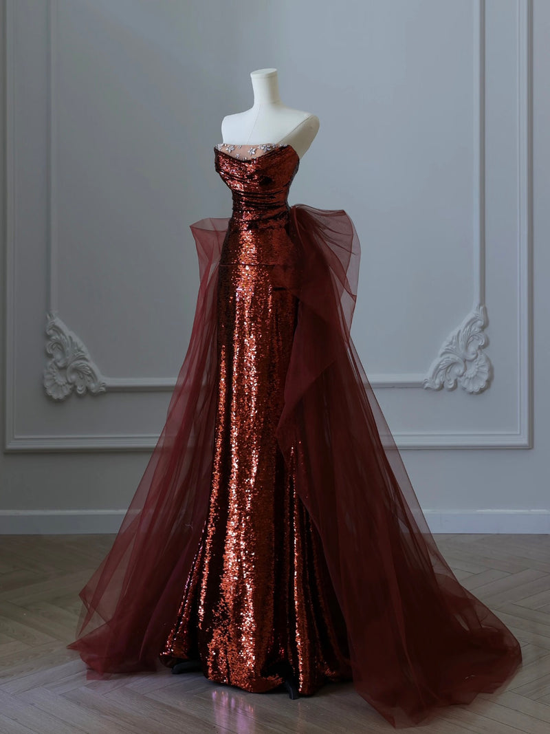 glitter burgundy prom dress Chic / Beautiful Burgundy Glitter Prom Dresses 2024 A-Line / Princess Square Neckline Puffy Short Sleeve Backless Floor-Length / Long Prom Formal Dresses