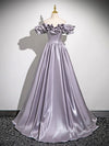 A-Line Off Shoulder Satin Gray Long Prom Dress, Gray Long Formal Dress