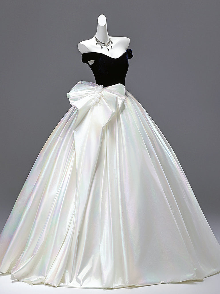 A-Line Off Shoulder White Long Prom Dress, White Long Evening Dress