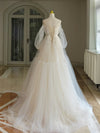 A-Line Tulle Long Sleeve Light Champagne Prom Dress, Light Champagne Formal Dress