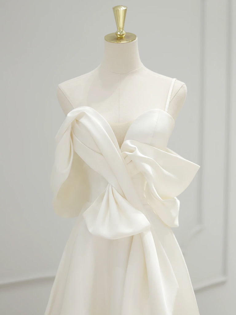 Simple off Shoulder Satin White Long Prom Dress, White Long Evening Dress
