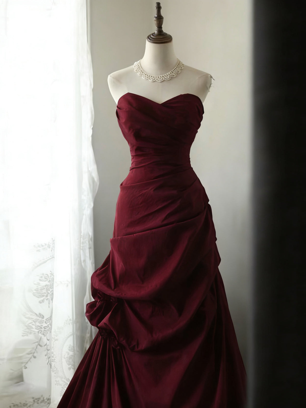 A-line Sweetheart Neck Floor Length Taffeta Long Prom Dress