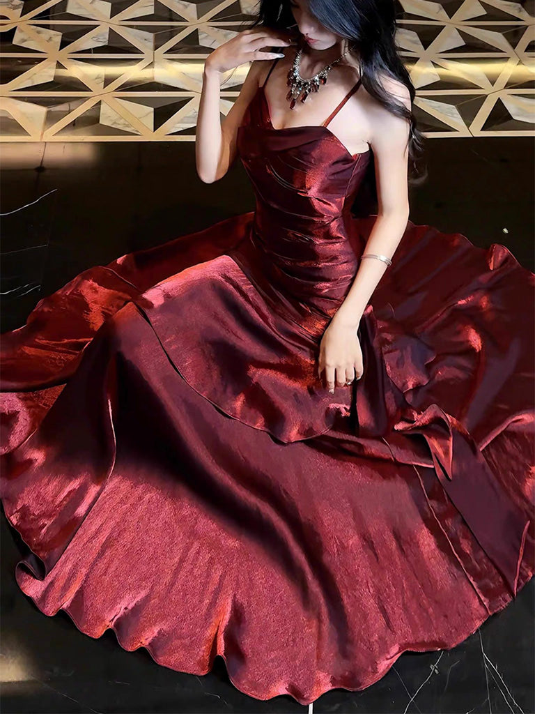 Simple Sweetheart Burgundy Prom Dress, Burgundy Party Dress