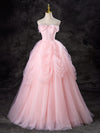 A-Line Tulle Pink Long Prom Dress, Pink Long Sweet 16 Dress