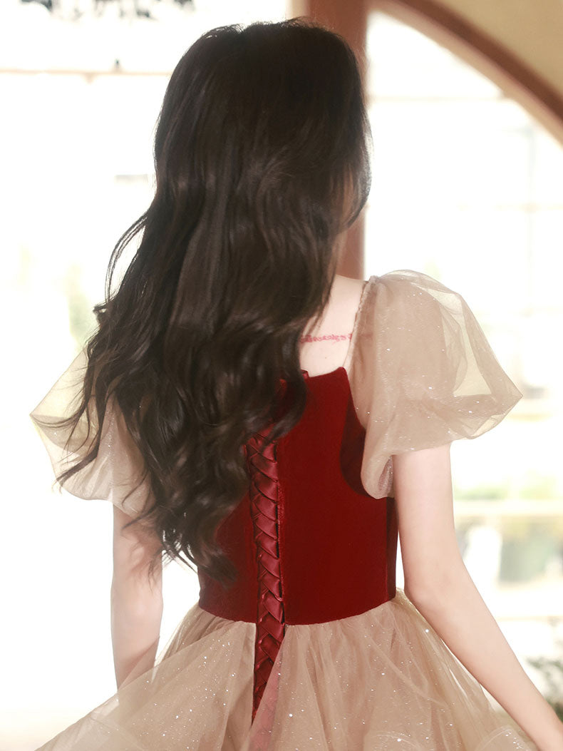 A-line Tulle Ruffle Cute Sweetheart Homecoming Dresses US 10 / Burgundy A-line Tulle Ruffle Cute Sweetheart Homecoming Dresses US 10 / Burgundy