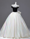 A-Line Off Shoulder White Long Prom Dress, White Long Evening Dress