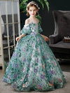 A-Line Scoop Neckline Sequin Lace Tulle Green Long Flower Girl Dress