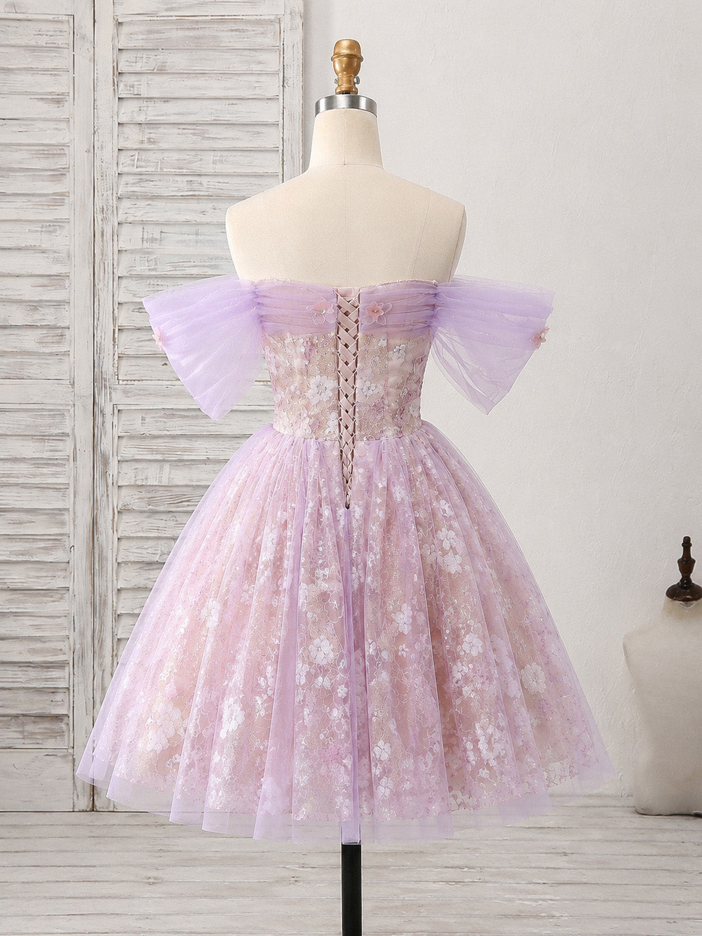 Cute Sweetheart Tulle Lace Purple Short Prom Dress, Purple Homecoming Dress