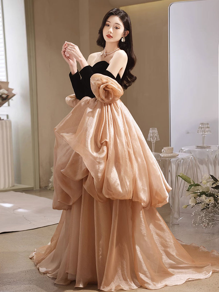 prom dresses from korea A-Line Sweetheart Neck Champagne Tulle Long Dress. Champagne Form – shopluu Tiered Layer Dress Line dress is crafted Elidia Dress - Sézane Color:Bold Blue Stripe