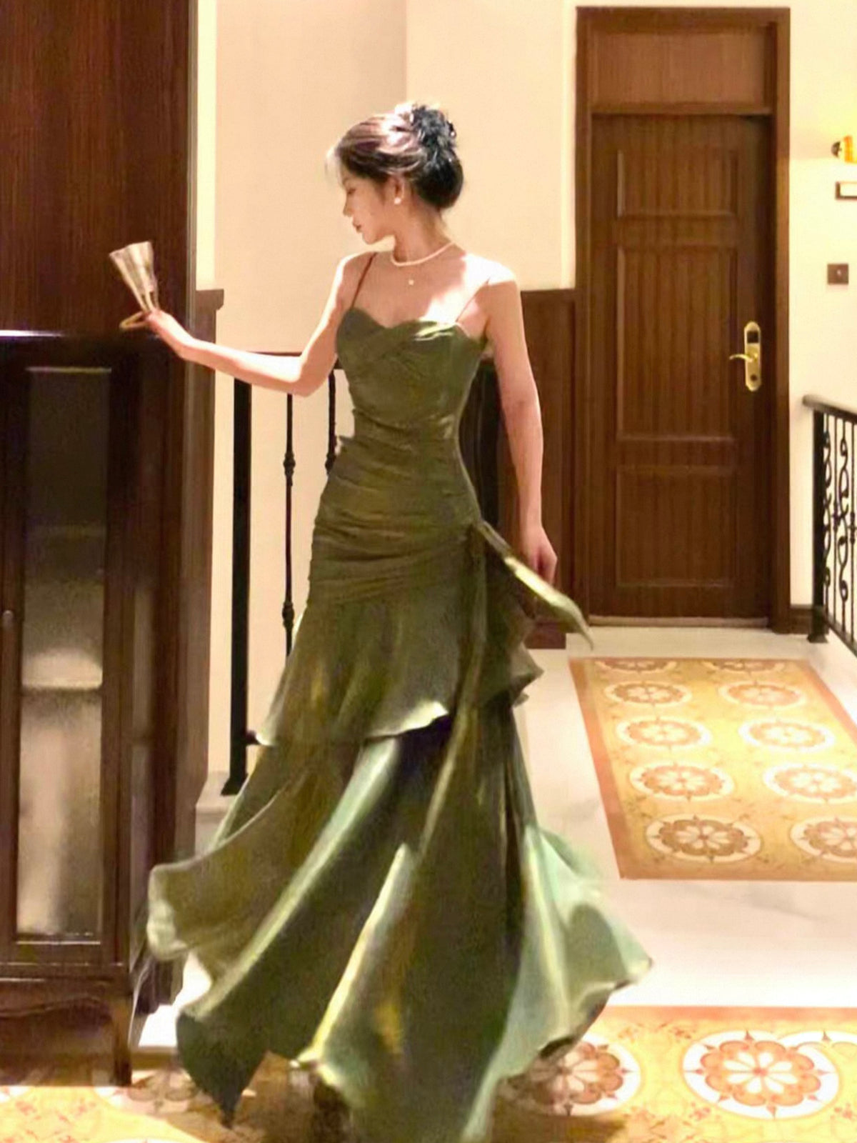 Mermaid Sweetheart Neck Satin Floor Length Green Party Prom Dress
