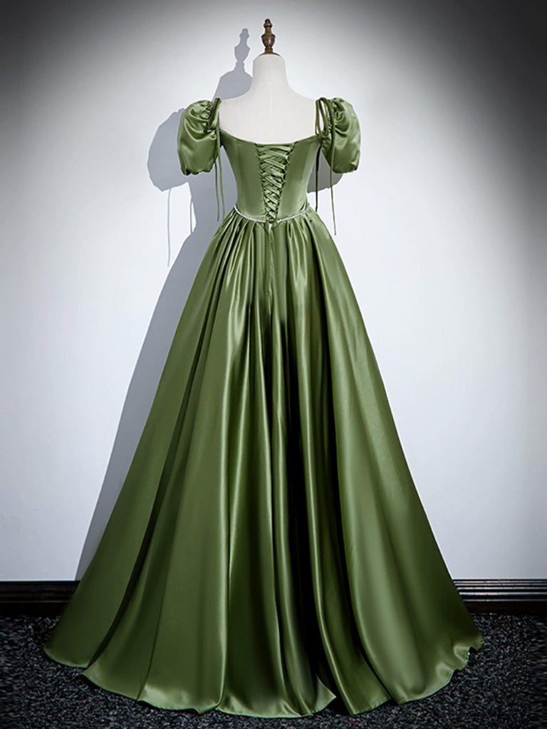 A-Line Satin Green Long Prom Dress, Green Formal Evening Dress shopluu A-Line Satin Green Long Prom Dress, Green Formal Evening Dress shopluu