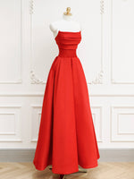 Red A-Line Satin Long Prom Dress, Red Long Formal Dress