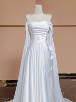 A-Line White Satin Long Prom Dress, White Long Formal Dress