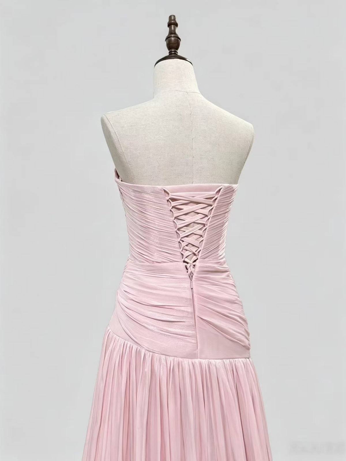Pink A-line Silk Sweep Train Long Prom Dress, Pink Formal Dress