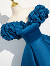 A-Line Off Shoulder Satin Blue Long Prom Dress, Blue Long Formal Dress