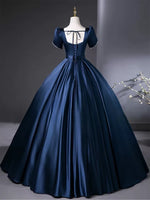 A-Line Satin Dark Blue Long Prom Dress, Dark Blue Long Formal Dress