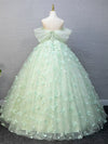 A-Line Tulle Lace Green Long Prom Dress, Green Long Formal Dress