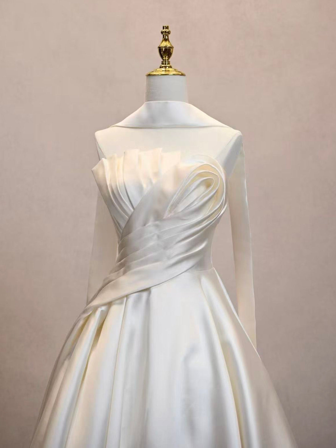 A-line Light Champagne Satin Long Prom Dress