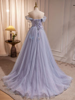 A-Line Sweetheart Neck Tulle Purple Long Prom Dress, Purple Formal Dress