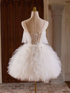 Ball Gown Tulle Lace Light Champagne Short Prom Dress with Beads