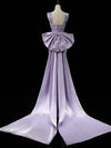 Simple Satin Purple Long Prom Dress, Purple Long Formal Dress with bow tie