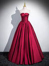 A-Line Satin Dark Red Long Prom Dress, Dark Red Evening Dress