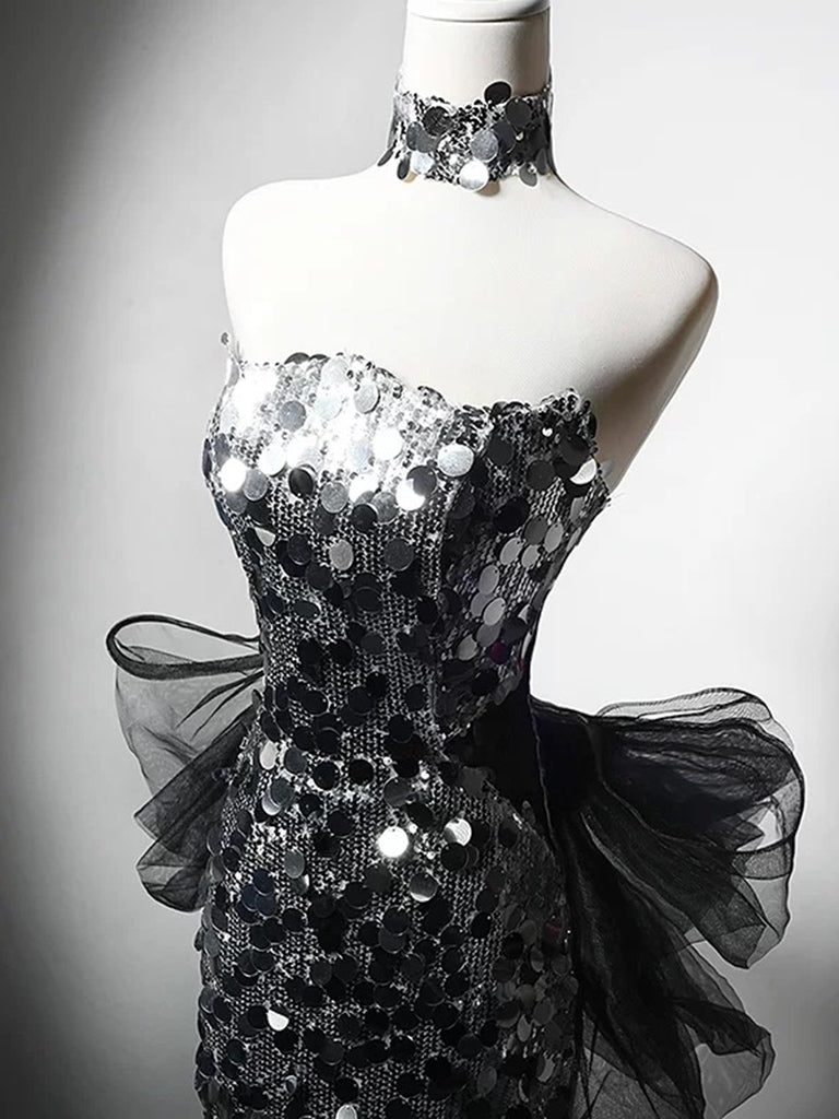 Simple Mermaid Tulle Sequin Black/Silver Long Prom Dress, Black/Silver – shopluu