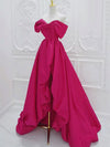 A-Line Off Shoulder Satin Rose Red Long Prom Dress, Rose Red Long Evening Dress