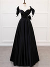 Simple A-Line Sweetheart neck Velvet Black Long Prom Dress. Black Long Formal Dress
