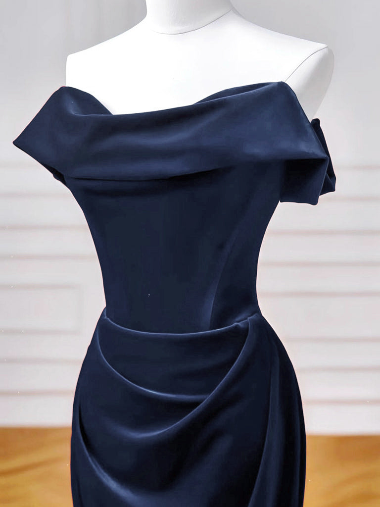 Simple Mermaid Dark Blue Long Prom Dress, Dark Blue Long Formal Dress