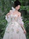 A-Line Sweetheart Neck Tulle Lace White Long Prom Dress, White Long Evening Dress