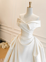 A-Line Off Shoulder Satin Light Champagne Long Prom Dress, Light Champagne Formal Dress