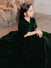 Simple High Neck Velvet Green Long Flower Girl Dress