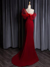 Mermaid One Shoulder Satin Tulle Burgundy Long Prom Dress, Burgundy Long Formal Dress