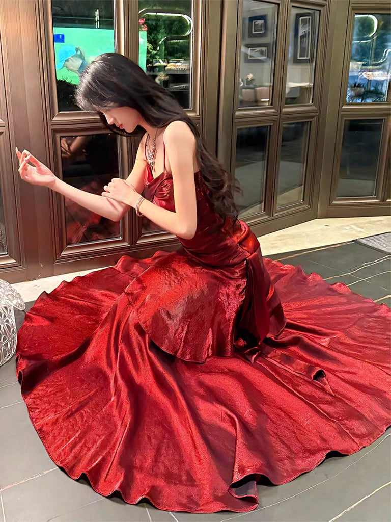 Simple Sweetheart Burgundy Prom Dress, Burgundy Party Dress