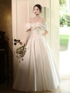 A-Line Off Shoulder Satin White Long Prom Dress, White Long Formal Dress