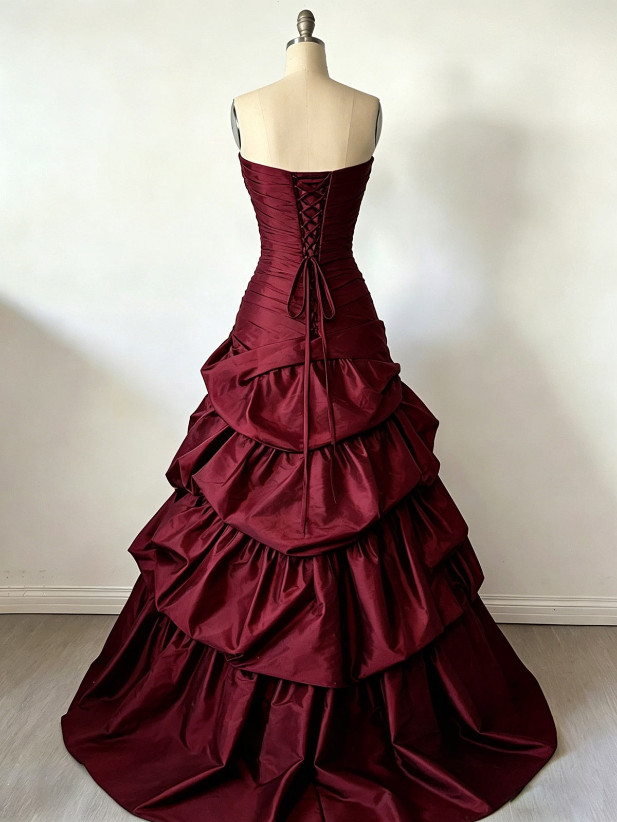 A-Line Sweetheart Neck Dark Wine Red Long Prom Dress