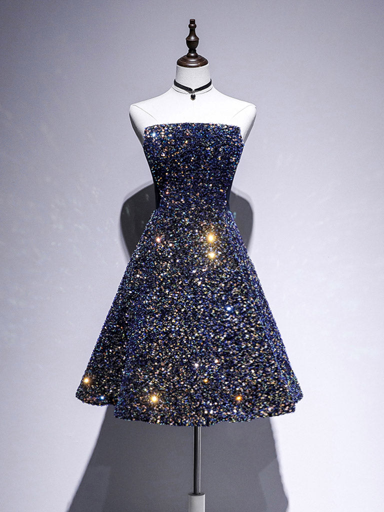 starry night prom dress Glitter Tulle Ball Gown Navy Sparkle Evening Dark Blue Custom Size If you require a custom size Sheer Long Sleeve Starry Space